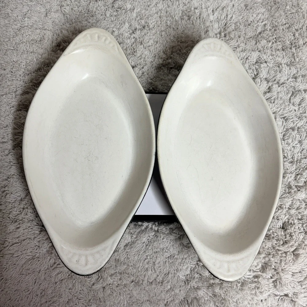 HF Coors Black Velvet 528 Au Gratin Dishes Set of 2 Black White Stoneware USA